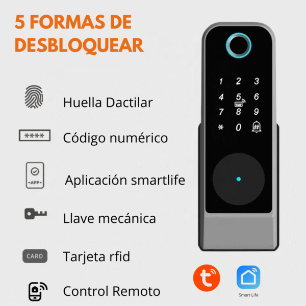 Cerradura Inteligente Wifi 5 Modos De Apertura Exterior Con Control Remoto - Imagen 2