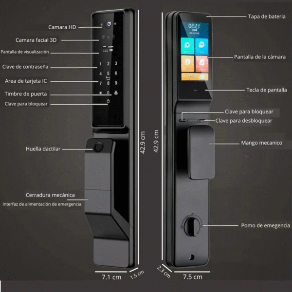 Cerradura Wifi Exterior Compatible con Alexa 6 Modos Reconocimiento Facial Cerrojo 8 Pasadores Máxima Seguridad - Imagen 9