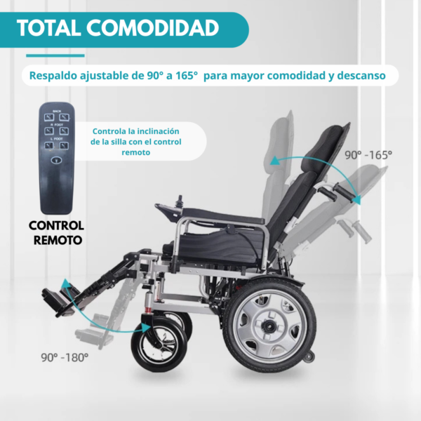 Silla De Ruedas Eléctrica Reclinable 4 Ruedas Control Remoto - Imagen 7