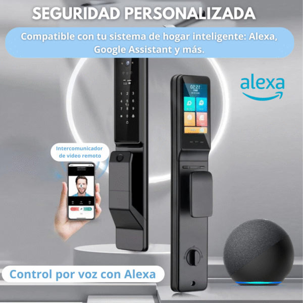 Cerradura Wifi Exterior Compatible con Alexa 6 Modos Reconocimiento Facial Cerrojo 8 Pasadores Máxima Seguridad - Imagen 2