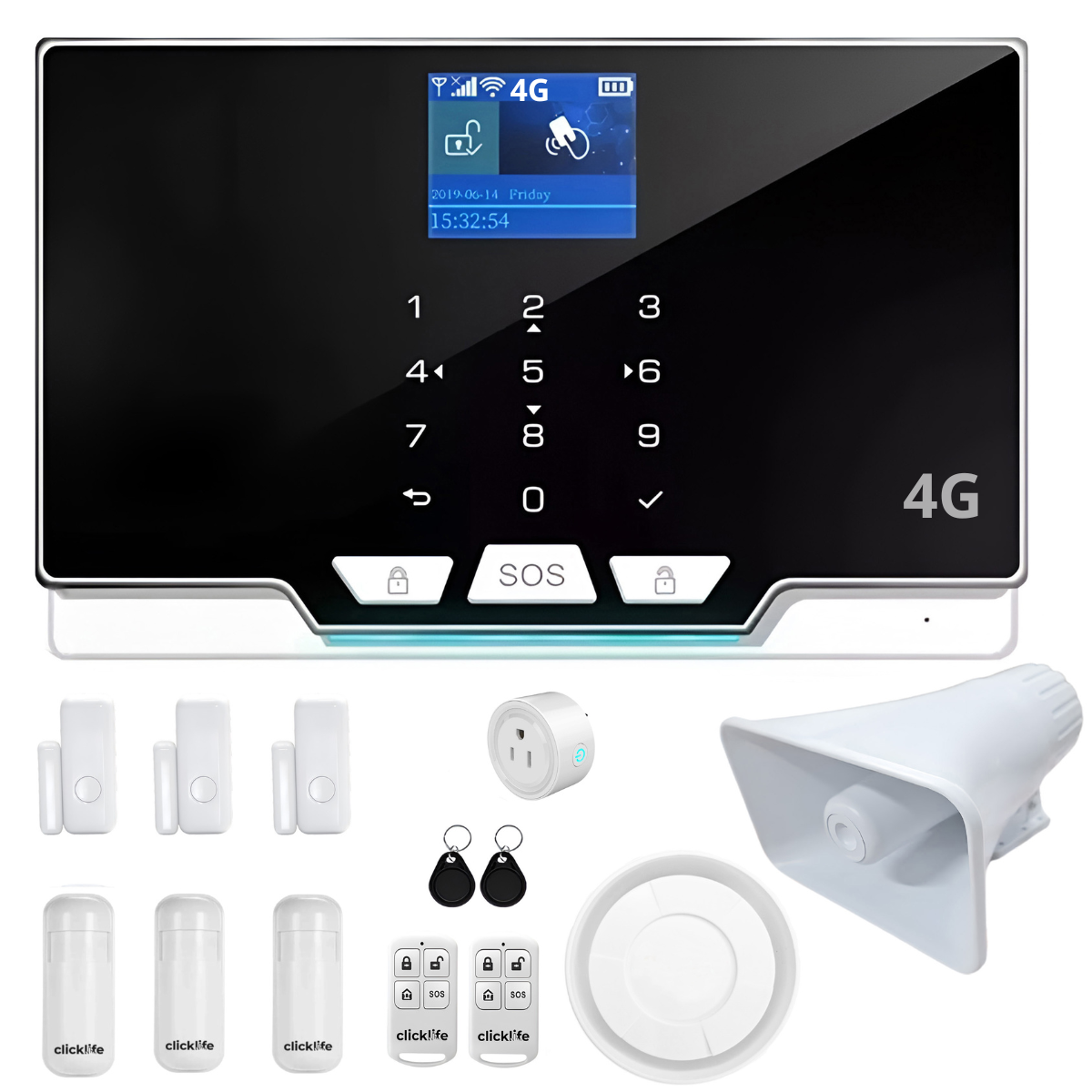 Panel De Alarma Casa Negocio Gsm 4G Wifi Inalámbrica Kit 6 Sirena WiFi 30 Watts Wifi