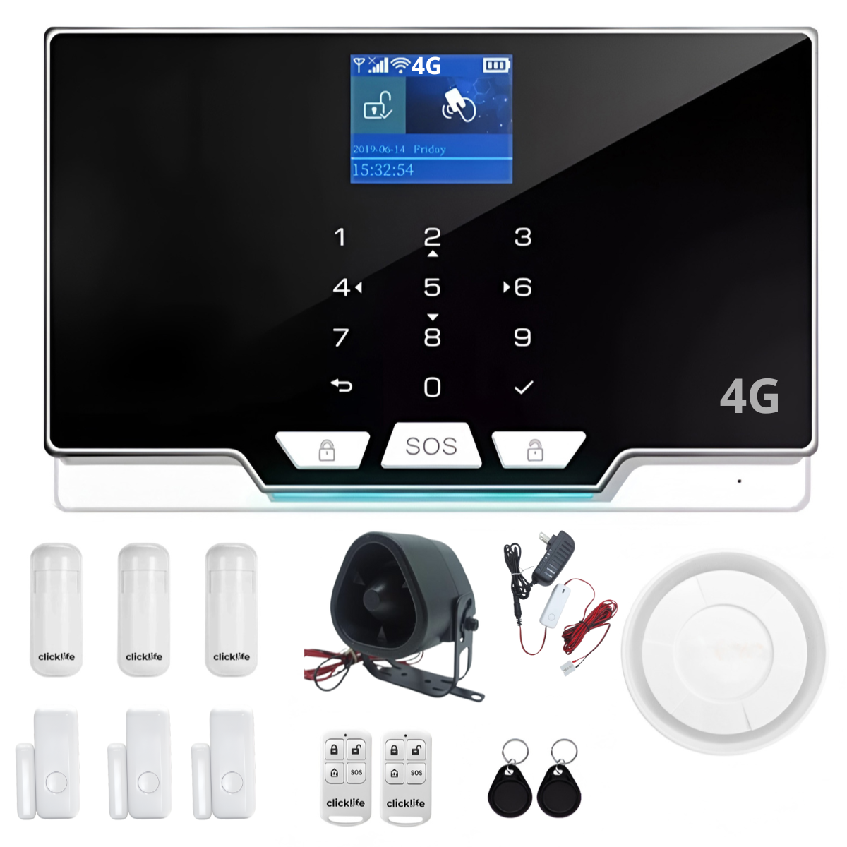 Panel De Alarma Casa Negocio Gsm 4G Wifi Inalámbrica Kit 6 Sirena Cableada 15 Watts