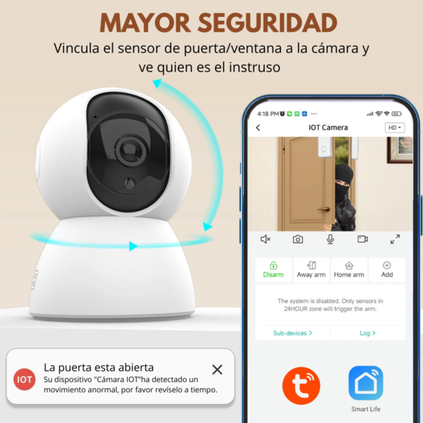 Kit Camara Con Alarma Sensor Apertura Control App Smart Life - Imagen 7