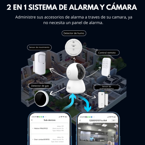 Kit Camara Con Alarma Sensor Apertura Control App Smart Life - Imagen 5