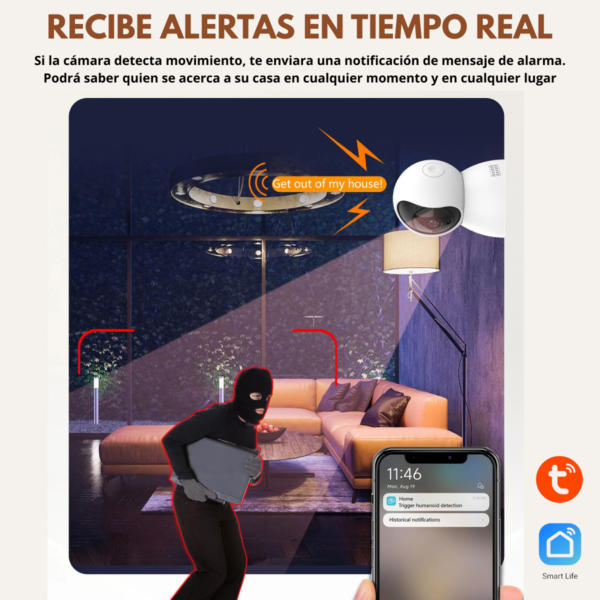 Kit Camara Con Alarma Sensor Apertura Control App Smart Life - Imagen 2