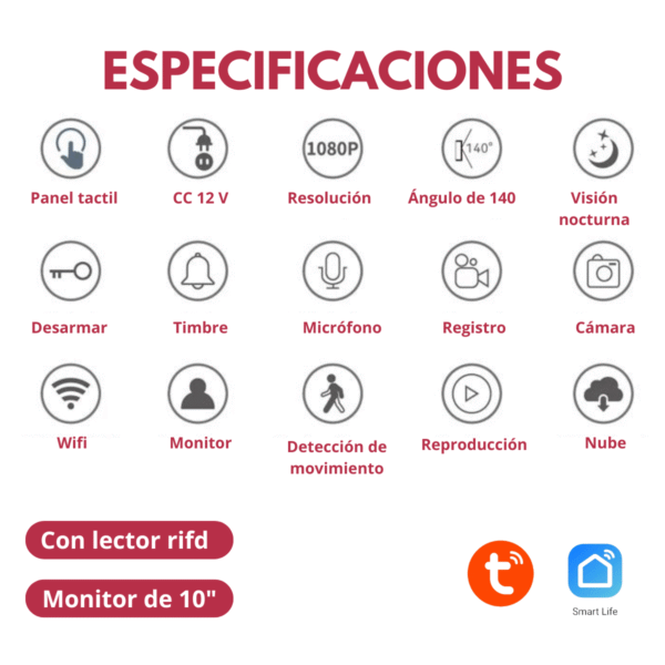 Timbre Video Portero Monitor Ip Touch 10 Pulgadas Chapa Wifi Izquierda o Derecha - Imagen 3