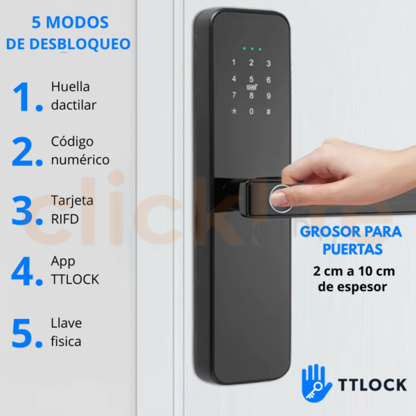Cerradura Inteligente Ttlock 5 Modos Cerrojo 4 pasadores - Imagen 3