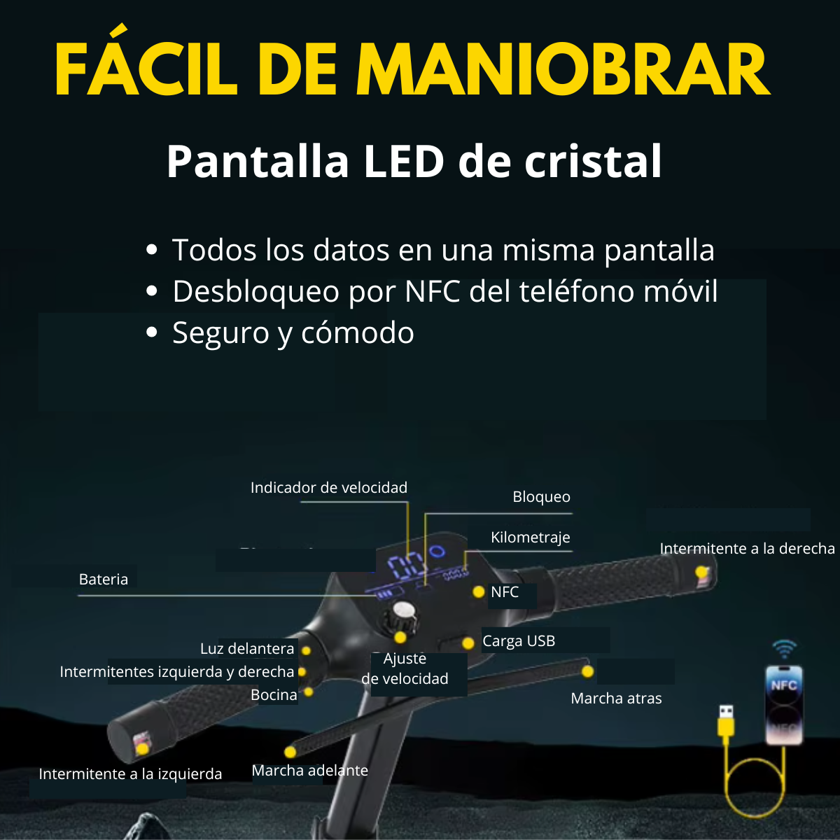 Silla Scooter Plegable Eléctrico Plegable Con Control Remoto Tablero Digital - Imagen 6