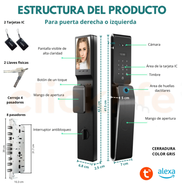 Cerradura Inteligente Impermeable IP65 Alexa 6 Modos de Apertura Con Reconocimiento Facial, Huella Dactilar Cerrojo Máxima Seguridad - Imagen 10
