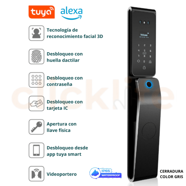 Cerradura Inteligente Impermeable IP65 Alexa 6 Modos de Apertura Con Reconocimiento Facial, Huella Dactilar - Imagen 9