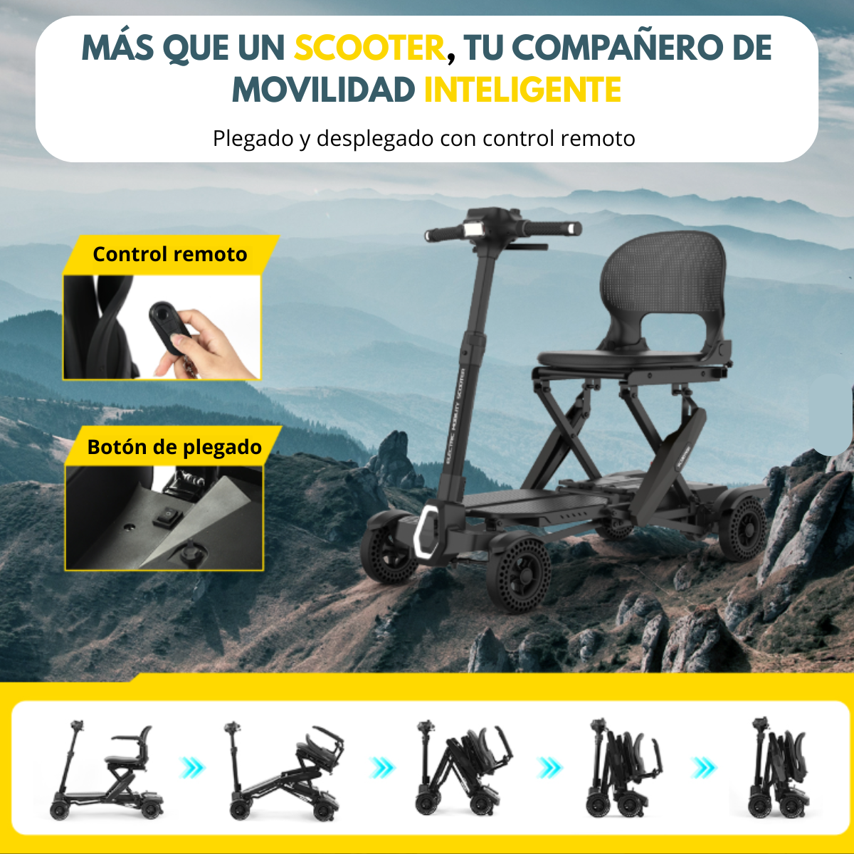 Silla Scooter Plegable Eléctrico Plegable Con Control Remoto Tablero Digital - Imagen 2