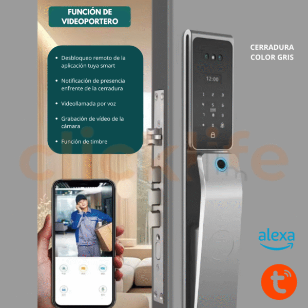 Cerradura Inteligente Impermeable IP65 Alexa 6 Modos de Apertura Con Reconocimiento Facial, Huella Dactilar - Imagen 6