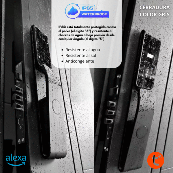 Cerradura Inteligente Impermeable IP65 Alexa 6 Modos de Apertura Con Reconocimiento Facial, Huella Dactilar - Imagen 4