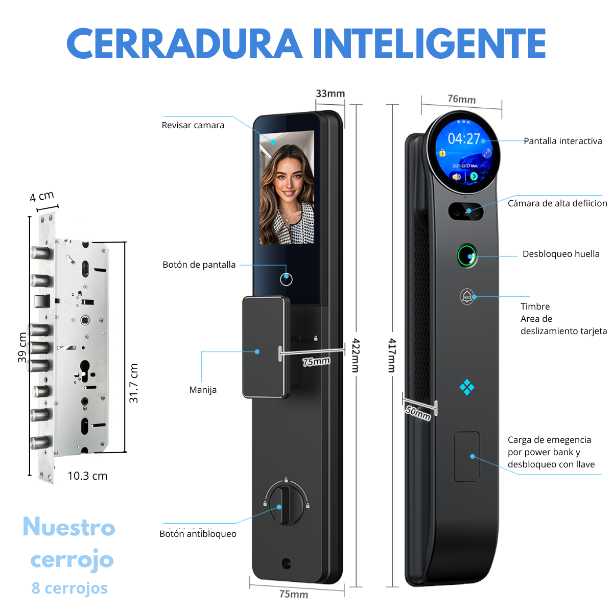 Cerradura inteligente 7 modos apertura Alexa, Tuya smart Impermeable - Imagen 3