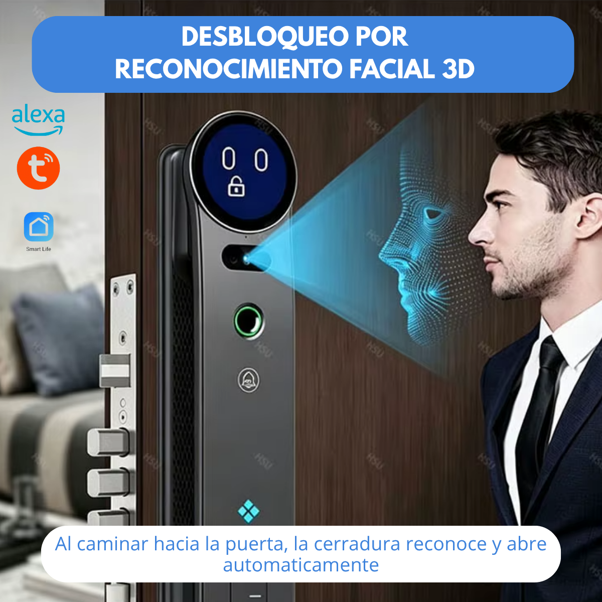 Cerradura inteligente 7 modos apertura Alexa, Tuya smart Impermeable - Imagen 2