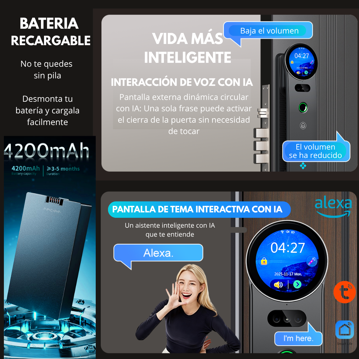 Cerradura inteligente 7 modos apertura Alexa, Tuya smart Impermeable - Imagen 10