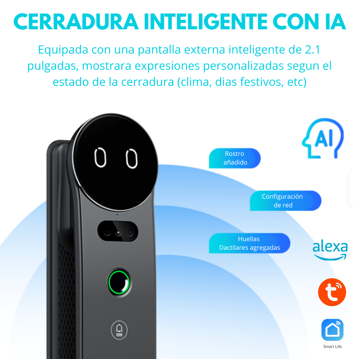 Cerradura inteligente 7 modos apertura Alexa, Tuya smart Impermeable - Imagen 8